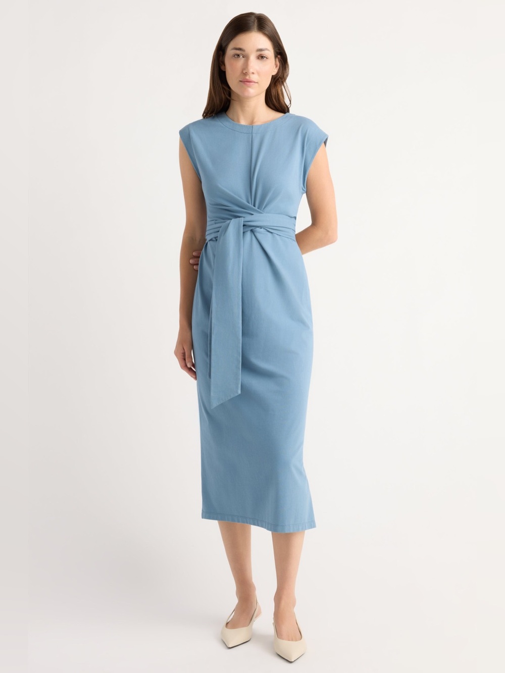 Modern Citizen Blue Tie-Waist Midi Dress